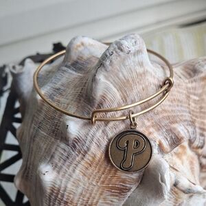 Alex And Andy Phillies Baseball Gold Initial Charm Bangle Bracelet